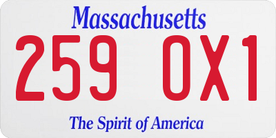 MA license plate 259OX1
