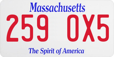 MA license plate 259OX5