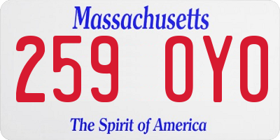 MA license plate 259OY0
