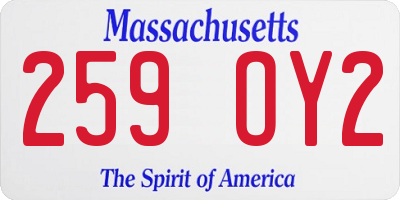 MA license plate 259OY2