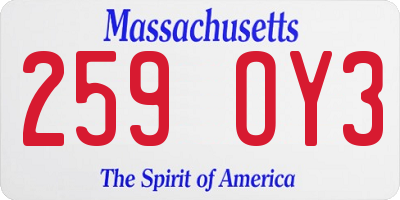 MA license plate 259OY3