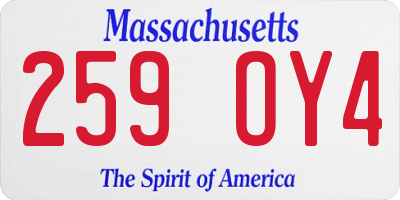 MA license plate 259OY4
