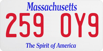 MA license plate 259OY9