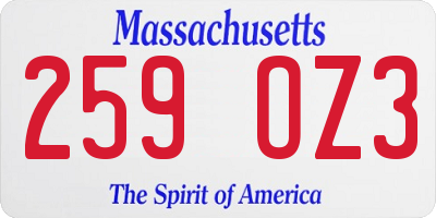 MA license plate 259OZ3