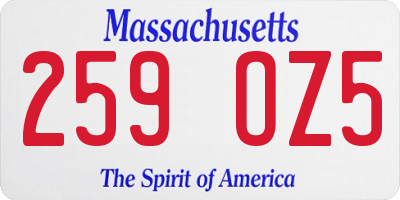 MA license plate 259OZ5
