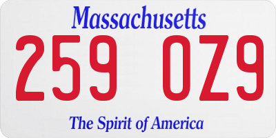 MA license plate 259OZ9