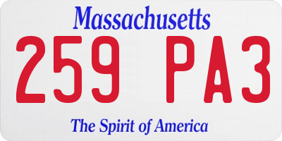MA license plate 259PA3
