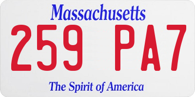 MA license plate 259PA7
