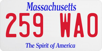 MA license plate 259WA0