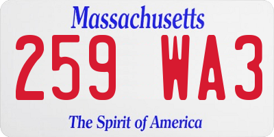 MA license plate 259WA3