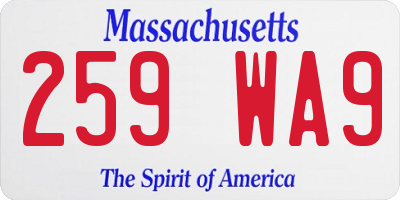 MA license plate 259WA9