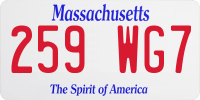 MA license plate 259WG7