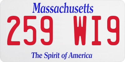 MA license plate 259WI9