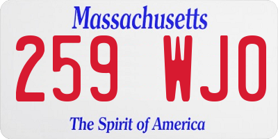 MA license plate 259WJ0