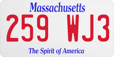 MA license plate 259WJ3
