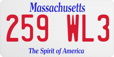 MA license plate 259WL3