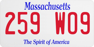 MA license plate 259WO9