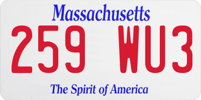 MA license plate 259WU3