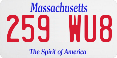 MA license plate 259WU8