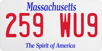 MA license plate 259WU9