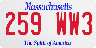 MA license plate 259WW3