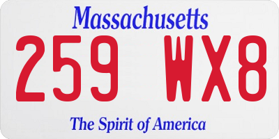 MA license plate 259WX8
