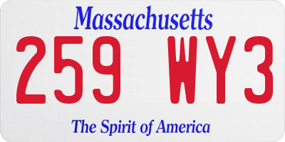 MA license plate 259WY3