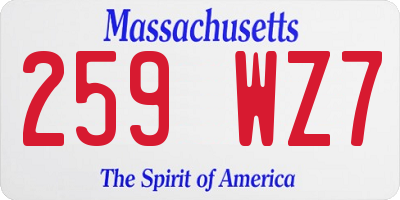 MA license plate 259WZ7