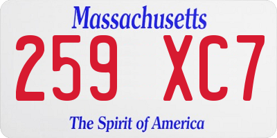 MA license plate 259XC7
