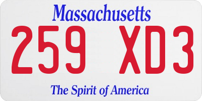 MA license plate 259XD3