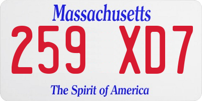 MA license plate 259XD7