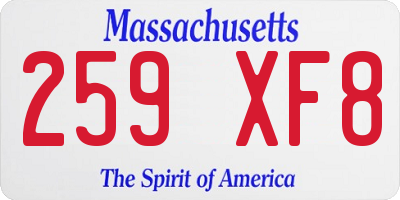 MA license plate 259XF8