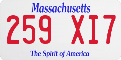 MA license plate 259XI7