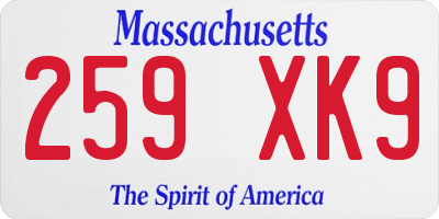 MA license plate 259XK9