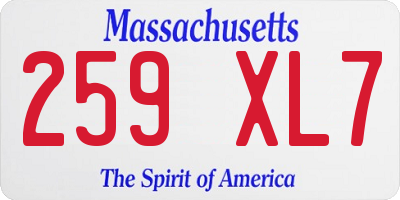 MA license plate 259XL7