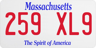 MA license plate 259XL9