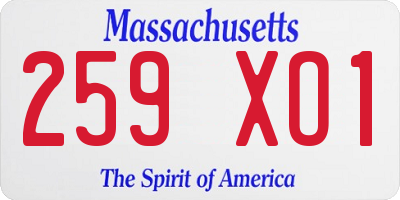 MA license plate 259XO1