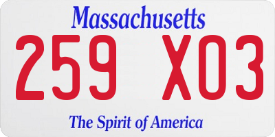 MA license plate 259XO3