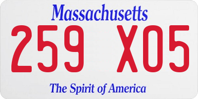 MA license plate 259XO5