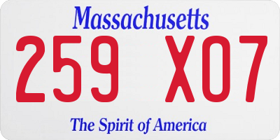 MA license plate 259XO7