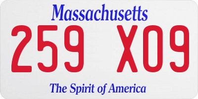 MA license plate 259XO9