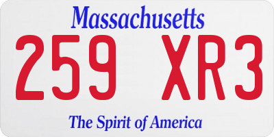 MA license plate 259XR3