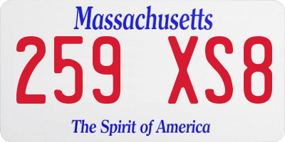 MA license plate 259XS8