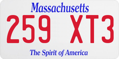 MA license plate 259XT3