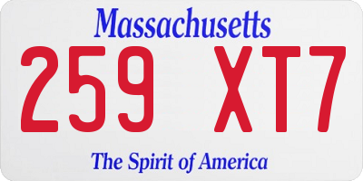 MA license plate 259XT7