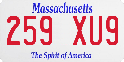MA license plate 259XU9