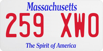 MA license plate 259XW0