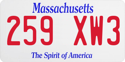 MA license plate 259XW3