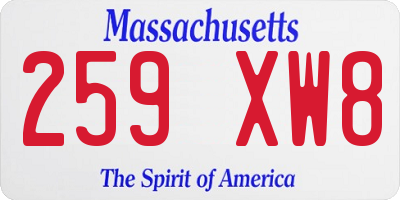 MA license plate 259XW8