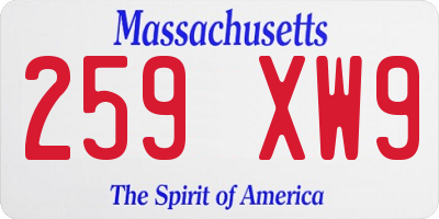 MA license plate 259XW9